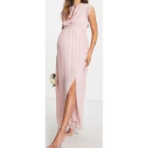 TFNC London Sz 8 US Maternity Bridesmaids Chiffon Finley Maxi Dress Lace Wedding